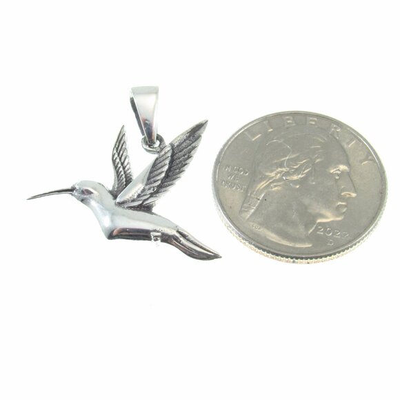 Solid 925 Sterling Silver Flying Hummingbird Pendant - Bird & Nature Lover Gift - Picture 6 of 10